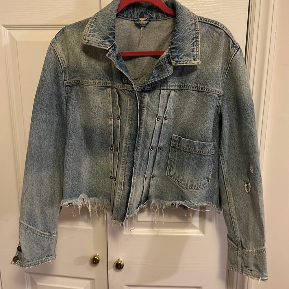Free People Distressed Denim Jacket Small